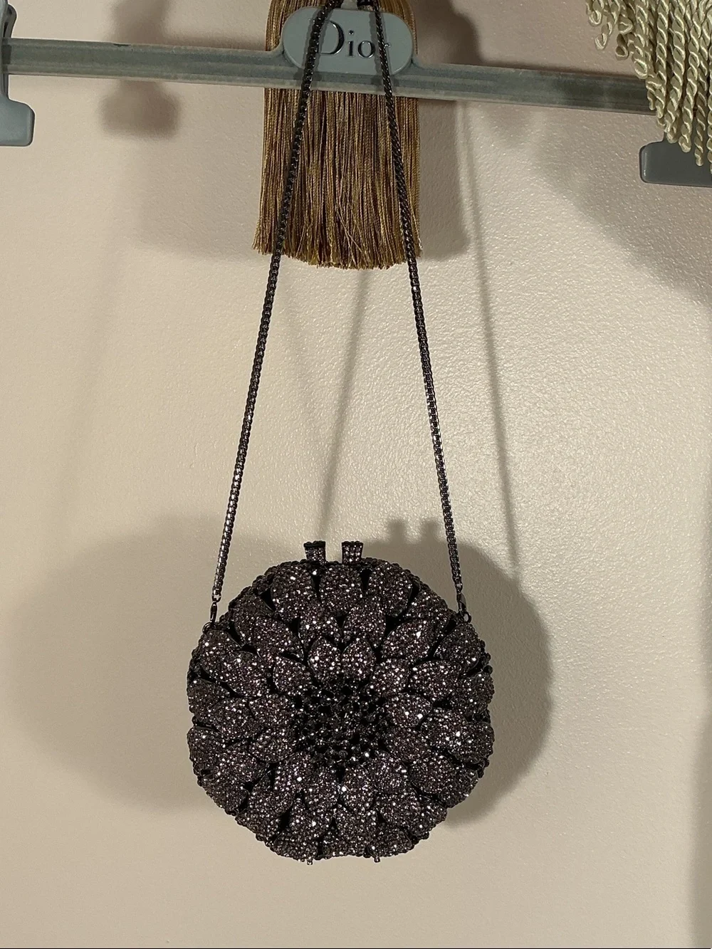 NWT Off Park Collection Designer Gun Metal Crystal Flower Evening Bag Clutch 6”